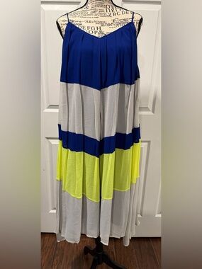 Sugarlips Blue, Gray & Neon Yellow Colorblock Maxi Dress